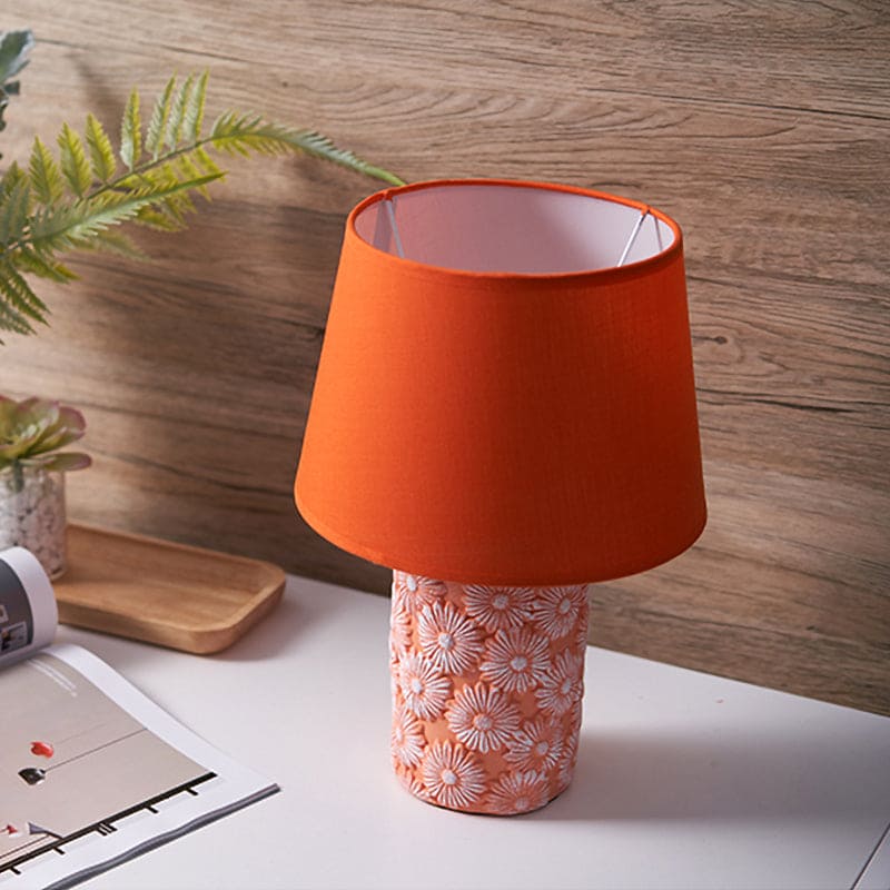 Lueur Lieke - Lampe De Table Orange Conique Avec Base En Tournesol Découpée