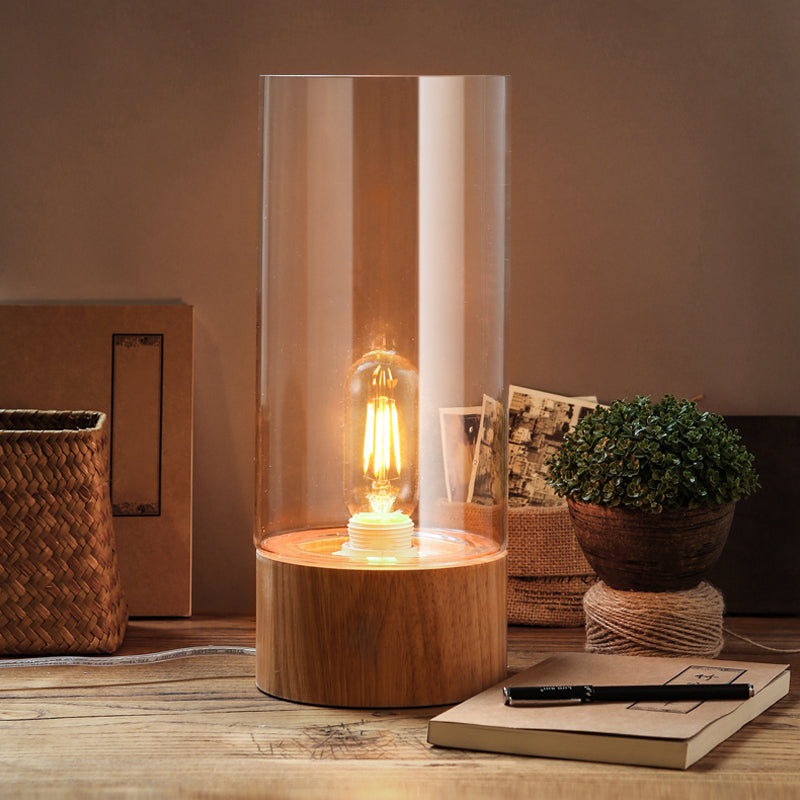 Lumeo - Lampe De Chevet Cylindrique Stylée Avec Base En Bois