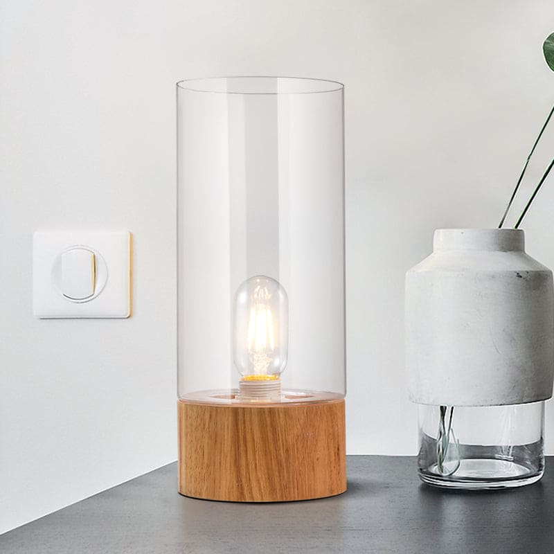 Lumeo - Lampe De Chevet Cylindrique Stylée Avec Base En Bois