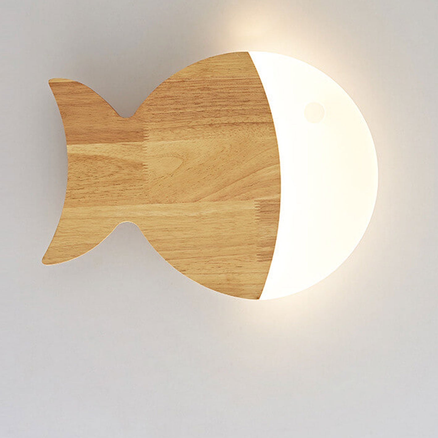 Lampe Murale LED en Forme de Poisson en Chêne Minimaliste Nordique et Acrylique