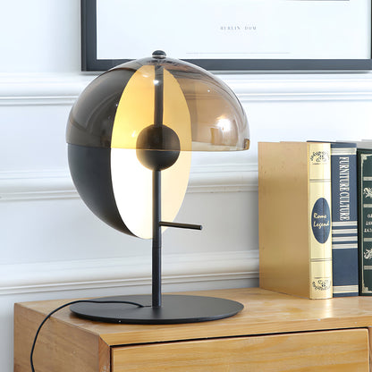 Théia - Lampe de Table avec Demi-Sphère Verticale et Abat-Jour Fumé