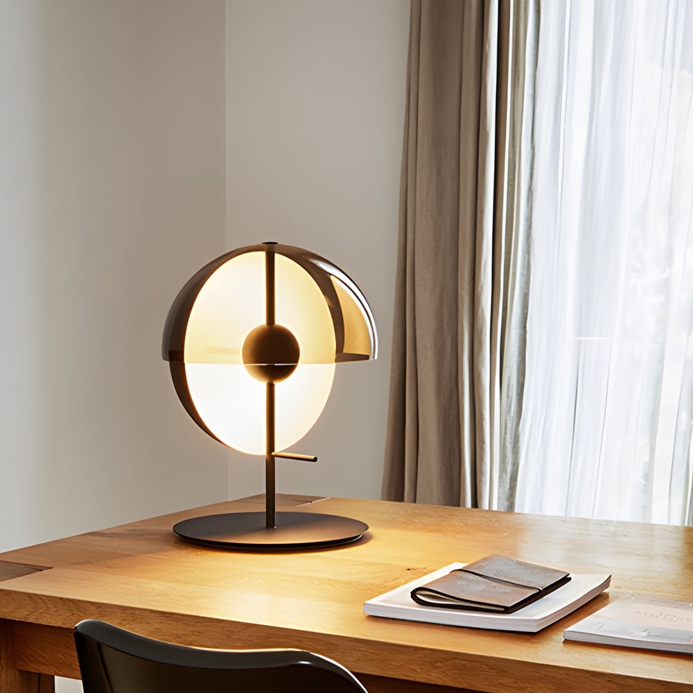 Théia - Lampe de Table avec Demi-Sphère Verticale et Abat-Jour Fumé