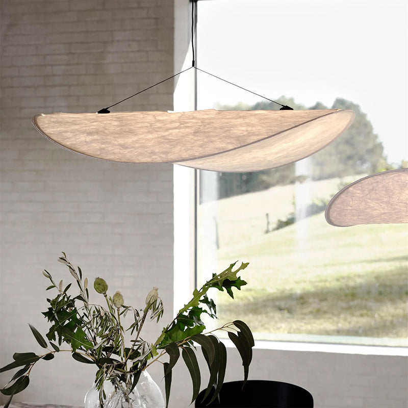 Renée - Lampe Suspendue LED Moderne en Métal et Soie Artificielle Blanche