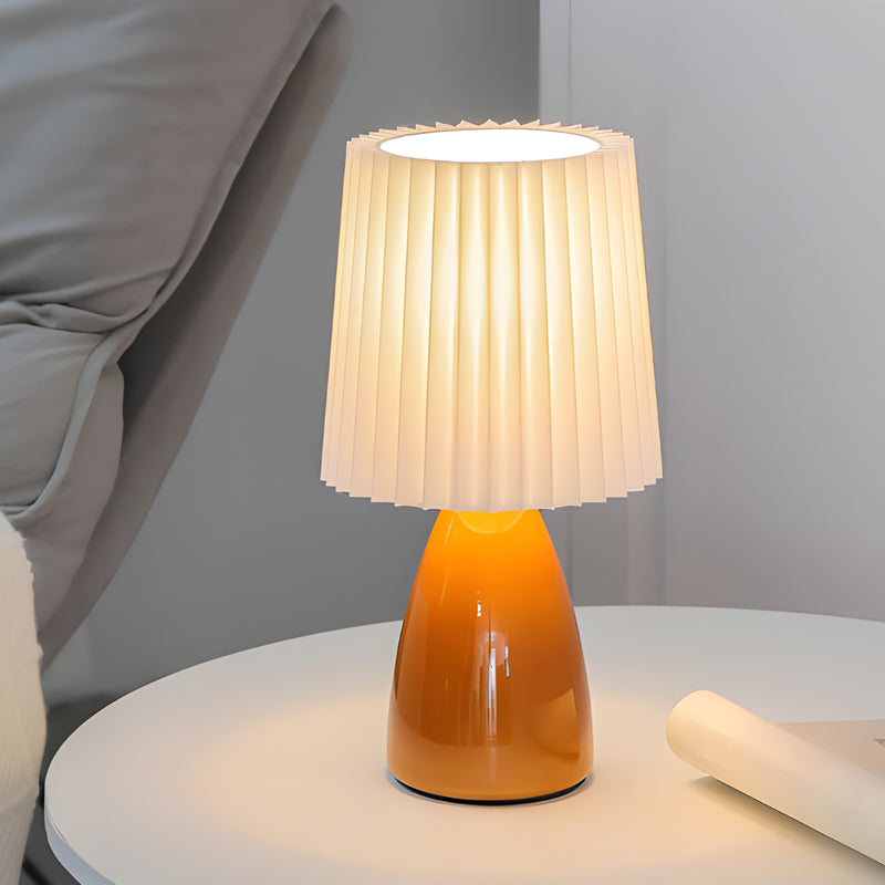 Lampe de Table avec Abat-jour Plissé - Base en Verre et Port USB