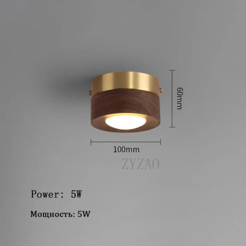 Lueur de Bois - Lampe Plafond en Noyer avec Projecteur LED