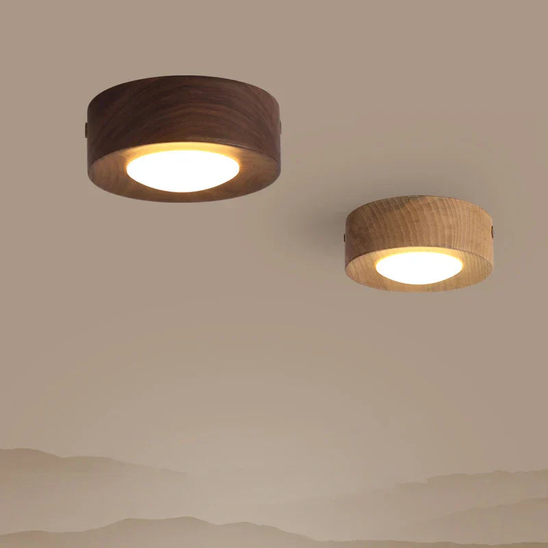 Lueur de Bois - Lampe Plafond en Noyer avec Projecteur LED