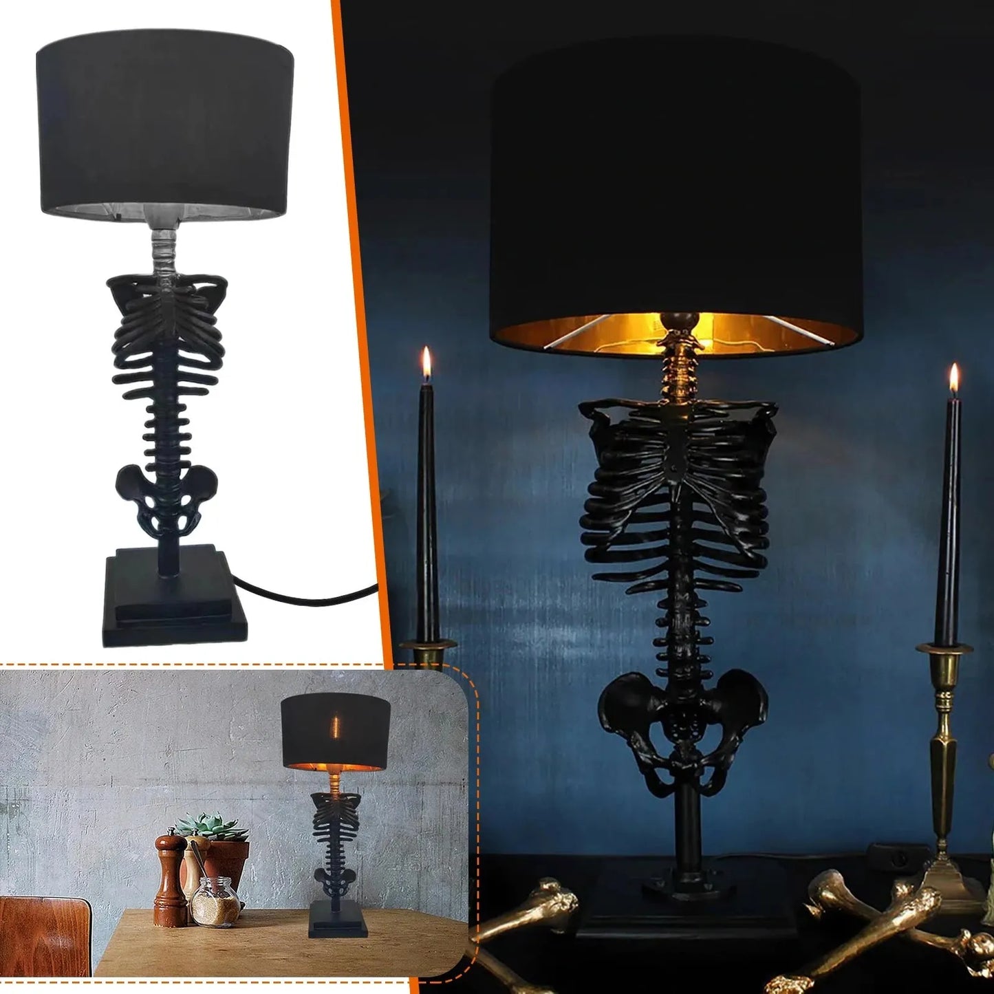 Lampe De Table Squelette Gothique Artisanale