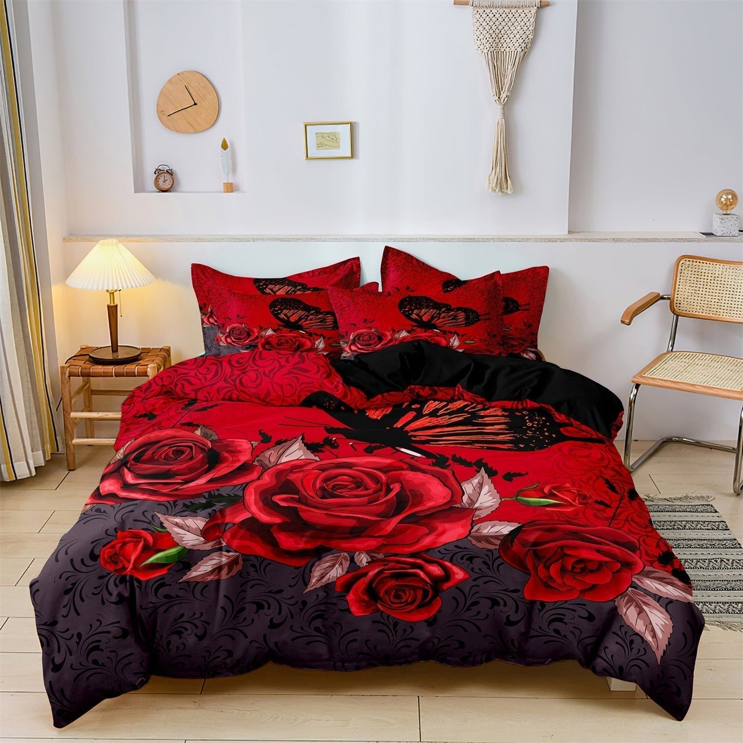 Lueur Rose - Ensemble de Literie Housse de Couette et Taie d'Oreiller Rose Rouge - Jubilisto