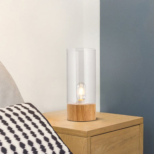 Lumeo - Lampe De Chevet Cylindrique Stylée Avec Base En Bois - Jubilisto