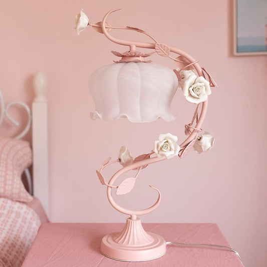 Luxe Florale - Lampe de Table de Style Pastoral avec Rose en Céramique - Jubilisto