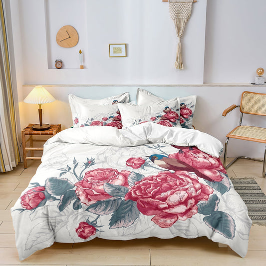 Rêve Floral - Ensemble de Linge de Lit Douillet Imprimé Fleurs et Oiseaux - Jubilisto